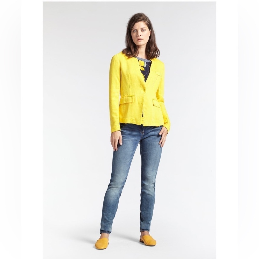 Sandwich Linen Mix Mimosa Golden Yellow Stand Up Collar Jacket